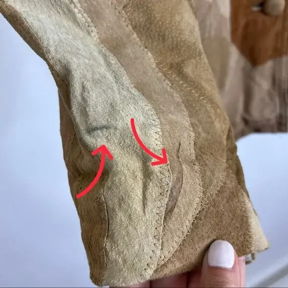 Retro Patchwork Leather Jacket Faux Sherpa Lined Medium - Picture 10 of 14